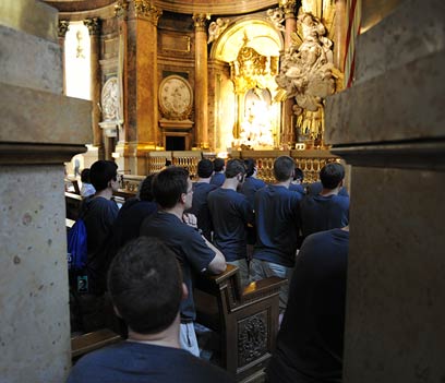 People attending the Holy Hour Prayer in a Catholic Church