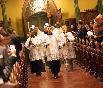 Entrance procession to a mass in a church