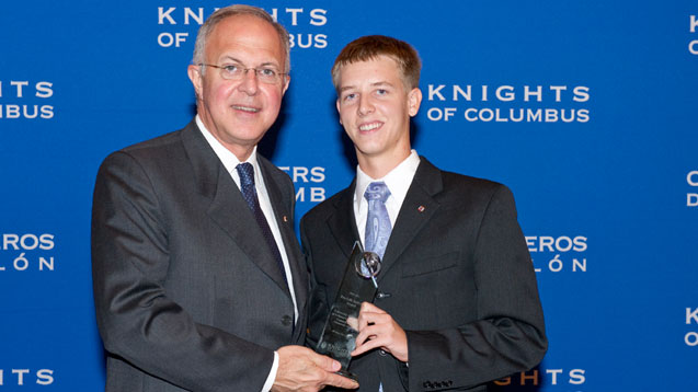 Supreme Knight Carl A. Anderson congratulates Grand Knight William Klein of Illini Council 2782 at the University of Illinois for winning the 2010-11 Pro-Life Activity Award. Supreme Knight Carl A. Anderson congratulates Grand Knight William Klein of Illini Council 2782 at the University of Illinois for winning the 2010-11 Pro-Life Activity Award.