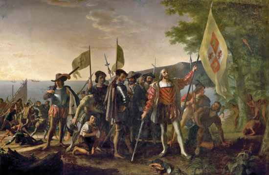 An 1846 painting depicts Christopher Columbus