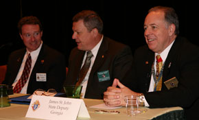 Field Agent Jim Eisele, Membership and Program Coordinator Joe Pietruzynski and State Deputy James St. John of Georgia were among the speakers at a K of C membership seminar Aug. 3.
