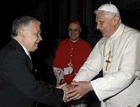 Polish President Lech Kaczynski with Pope Benedict XVI. Polish President Lech Kaczynski with Pope Benedict XVI.