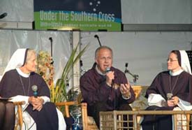 Supreme Knight Carl A. Anderson answers a question from a pilgrim during a special panel discussion “Under the Southern Cross” at the Love and Life Site.