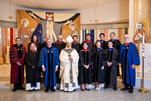 Supreme Knight Patrick Kelly and Supreme Chaplain Archbishop William E. Lori of Baltimore are pictured with the 2022 graduating class of the Pontifical John Paul II Institute for Studies on Marriage and Family