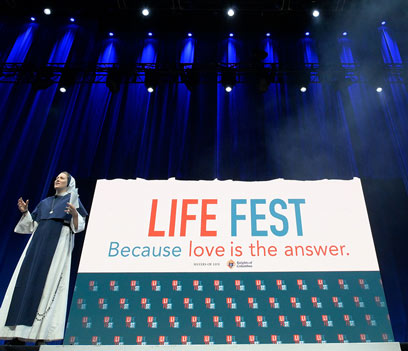 Sister of Life Bethany Madonna tells the thousands of young people assembled for Life Fest.