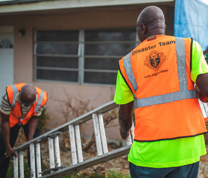 Knights work together in communities to distribute supplies for disaster relief efforts