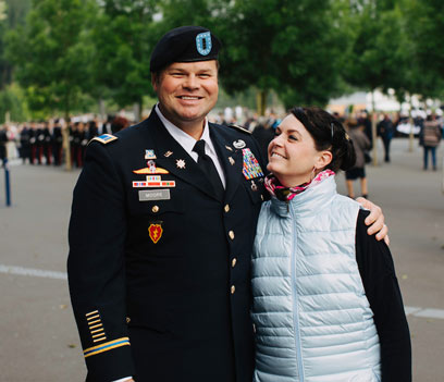 Soldier embraces son