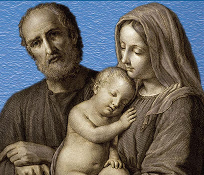 Holy Family with Blue Background Image