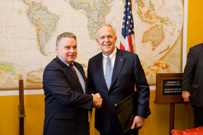 Supreme Knight Anderson with U.S. Rep Chris Smith (NJ-04), who convened the hearing.
